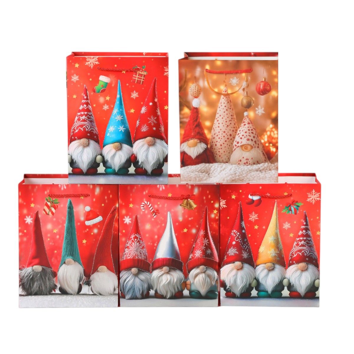 Pungă Cadou Crăciun 12/set, cu Spiriduși 52x38x14cm, Diferite Modele Engros