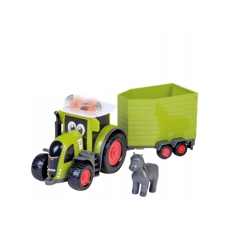 Tractor Claas 870 Axion cu remorca pentru animale 35 x 13 x 12 cm, cal inclus, cu sunete si lumini, multicolor, cu baterii incluse Engros