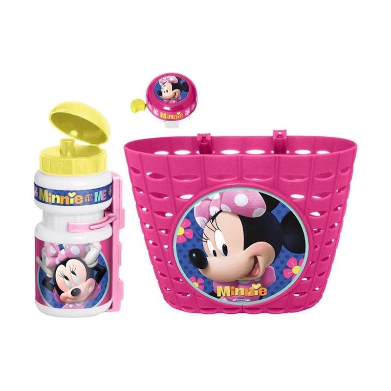 Set trei accesorii pentru bicicleta copii, cos, sonerie si sticla apa, multicolor, Minnie Mouse Engros