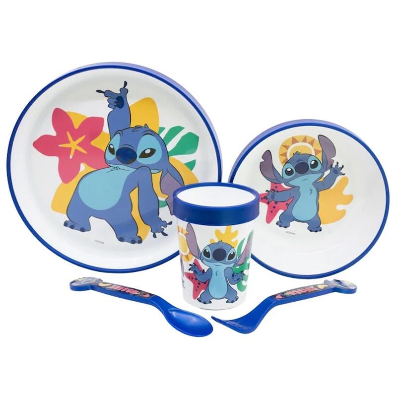 Set vesela 5 piese, anti-alunecare, fara BPA, compatibil la microunde, Stitch Engros
