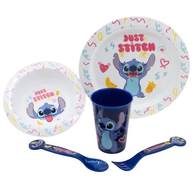 Set 5 piese pentru servit masa, plastic, fara BPA, multicolor, utilizabil la microunde, Stitch Engros