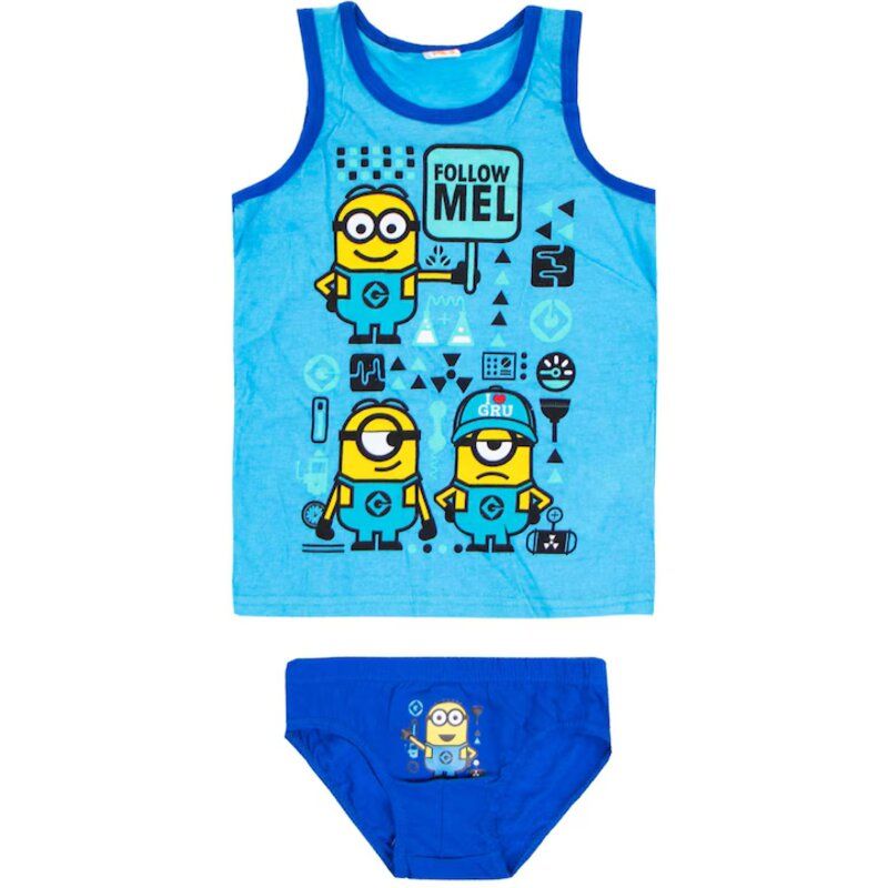 Set 2 piese, maiou si chiloti, 100% bumbac, albastru, Minions Engros