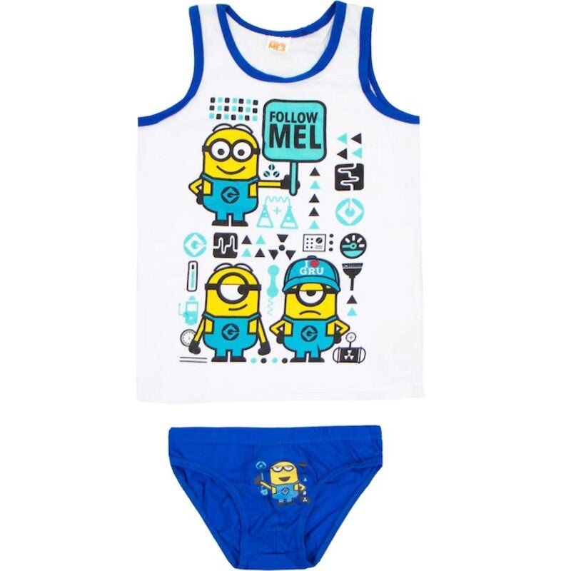 Set 2 piese, maiou si chiloti, 100% bumbac, alb albastru, Minions Engros