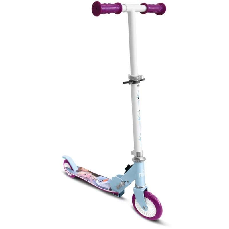 Trotineta pliabila cu 2 roti 3 ani +, sarcina maxima 50 kg, rulmenti ABEC 5, multicolor, ghidon ajustabil, manere pliabile, platforma antiderapanta, frana posterioara cu piciorul, Frozen Engros