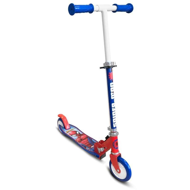 Trotineta pliabila cu 2 roti 3 ani +, sarcina maxima 50 kg, rulmenti ABEC 5, multicolor, ghidon ajustabil, manere pliabile, platforma antiderapanta, frana posterioara cu piciorul, Spiderman Engros