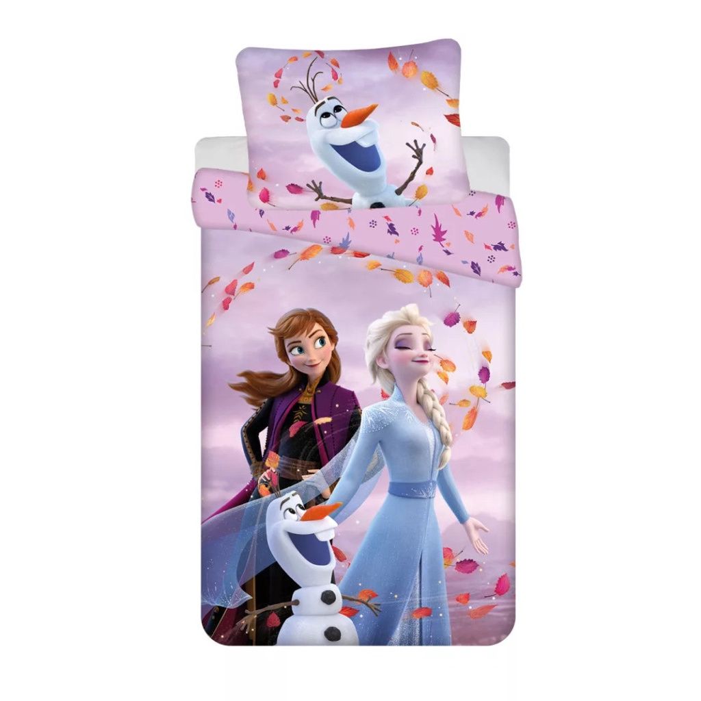 Set lenjerie de pat, 2 piese, reversibila, multicolor, 100% bumbac, 140 x 200 cm, 70 x 90 cm, Wind Frozen, Disney Engros