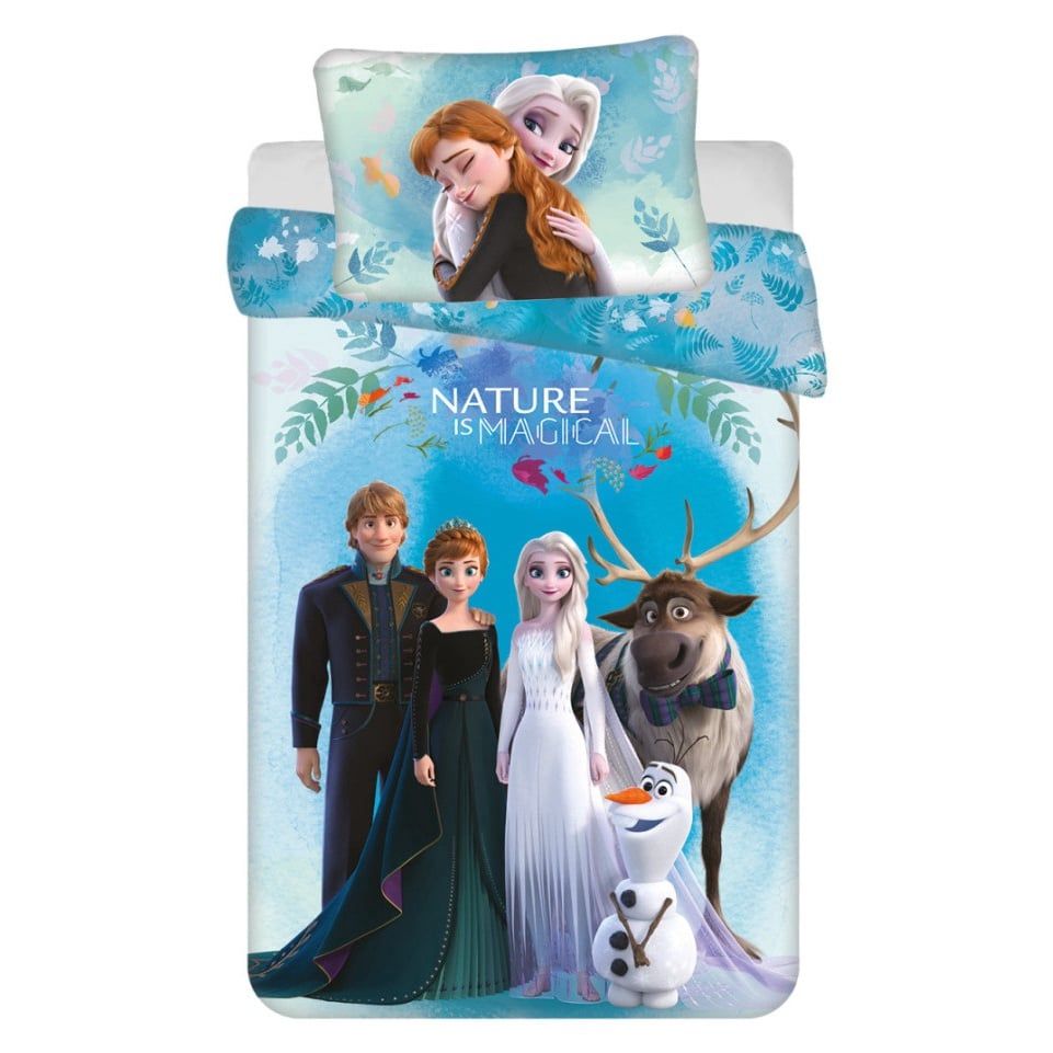 Set lenjerie pat copii, 100% bumbac, multicolor, 2 piese, 100A 135 cm, 40A 60, Nature is Magical, Frozen Engros