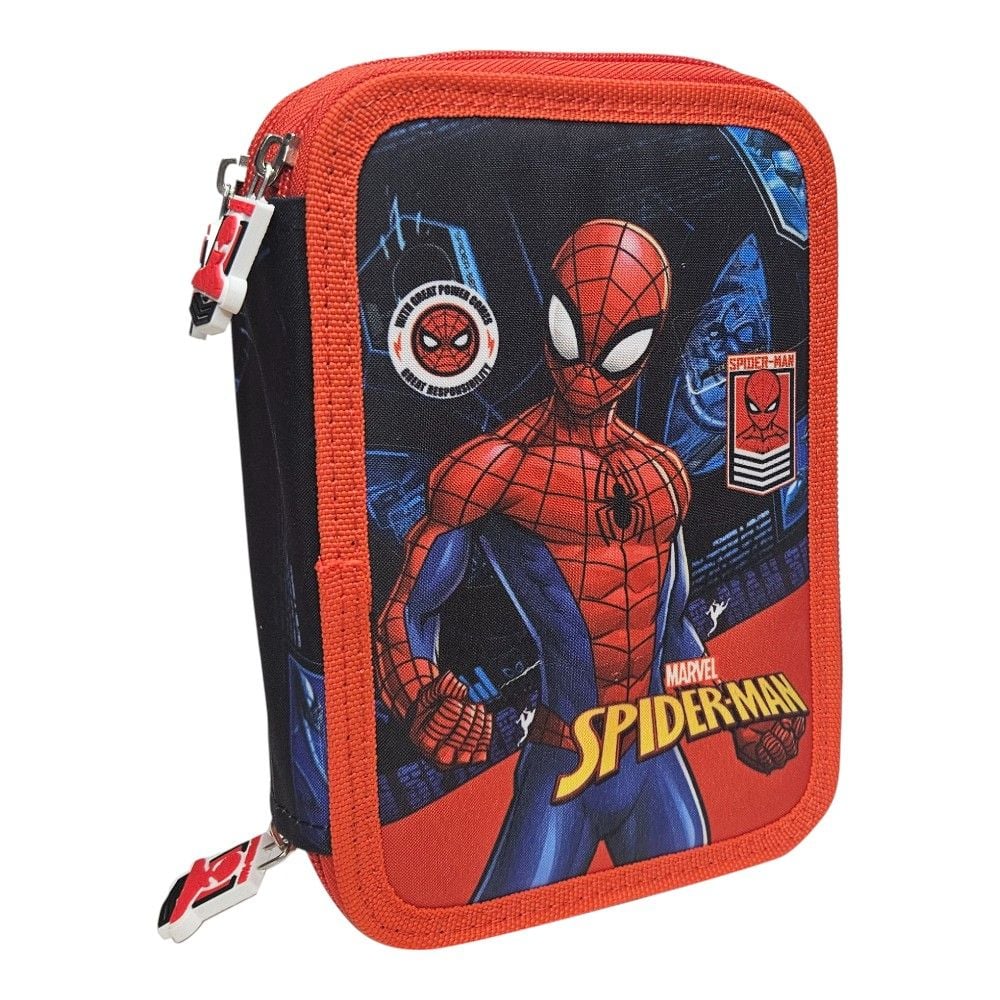 Penar cu trei compartimente, echipat, 43 piese, multicolor, Happy, Spiderman Engros