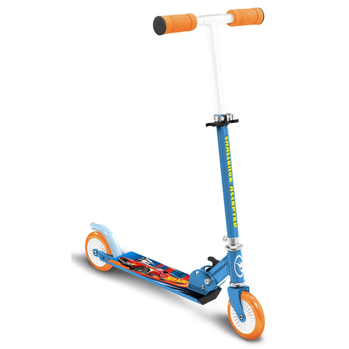 Trotineta pliabila cu 2 roti 3 ani +, sarcina maxima 50 kg, rulmenti ABEC 5, multicolor, ghidon ajustabil, manere pliabile, platforma antiderapanta, frana posterioara cu piciorul, Hot Wheels Engros