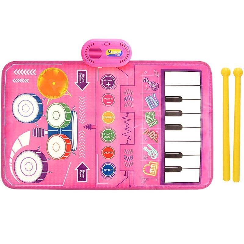 Covor Muzical Electronic, 2 betisoare de percutie, 13 melodii, Moduri multiple, Volum Adjustabil, 80x50 cm, + 3 Ani, PE+ABS, Roz Engros