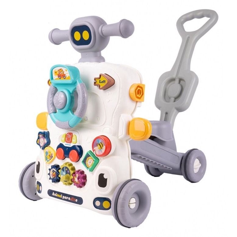 Antemergator Multifunctional 6 in1,  Bicicleta de Echilibru, Centru de Activitati, Tricicleta cu Maner, Jucarii Muzicale, Lumini, Panou Detasabil, Volan, Forme Colorate, Roti Antiderapante, Stru Engros