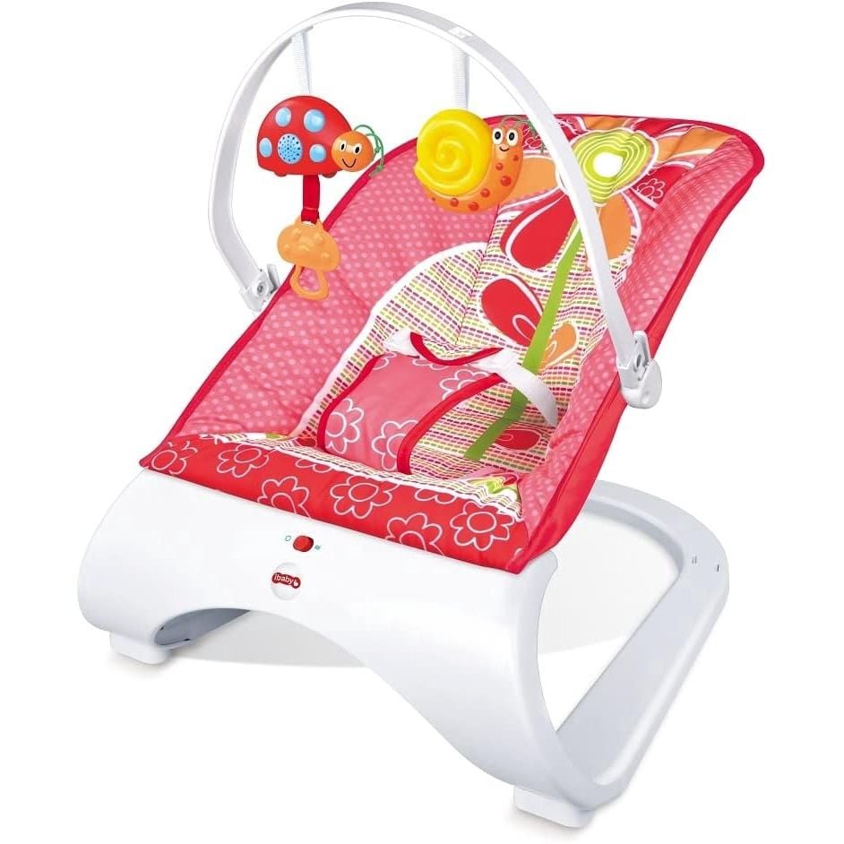 Balansoar antiderapant, cu vibratii si sunete muzicale, centura in trei puncte, bara jucarii detasabila, material textil ce se poate curata la masina de spalat, multicolor Engros