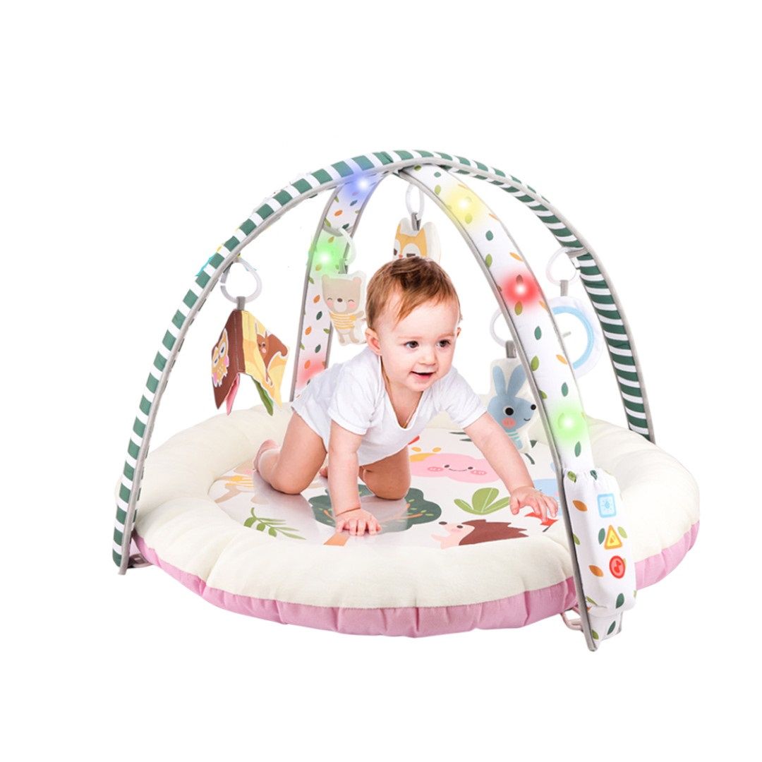 Salteluta Interactiva 85x85x50 cm, special conceputa pentru a stimula dezvoltarea fizica si senzoriala prin joaca, Dotata cu 5 jucarii interactive, iluminare atragatoare si functii muzicale, Bu Engros