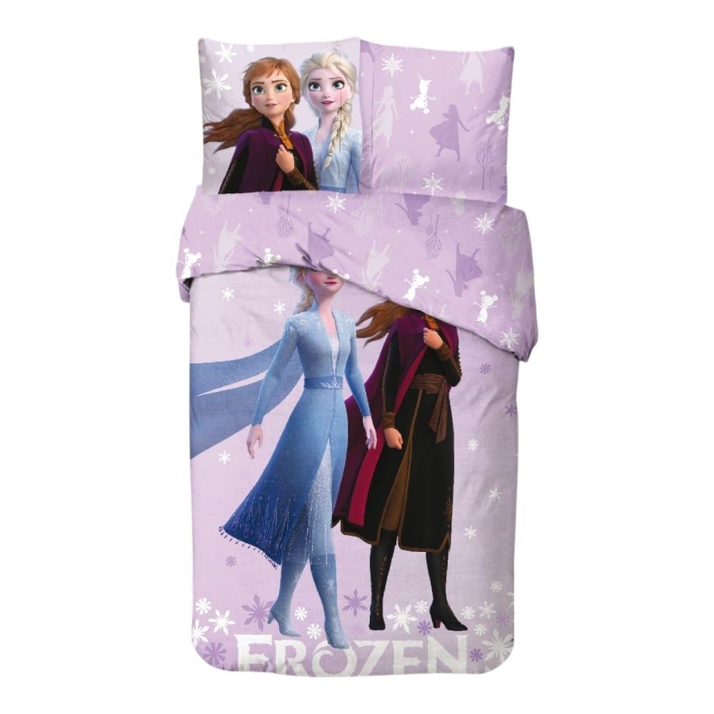 Set lenjerie pat, 100% bumbac, 2 piese, 140x200 cm, 65x65 cm, mov, Happy, Frozen Engros