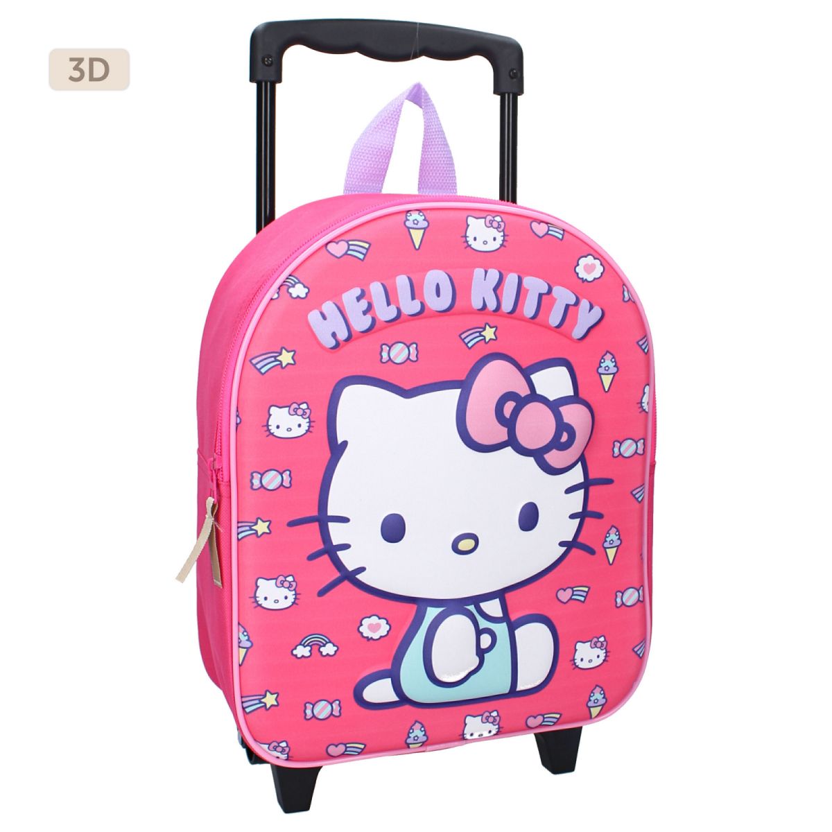 Troler 3D multicolor, cu un compartiment, 32x26x11 cm, beretele ajustabile si captusite, Another Dimension, Hello Kitty Engros