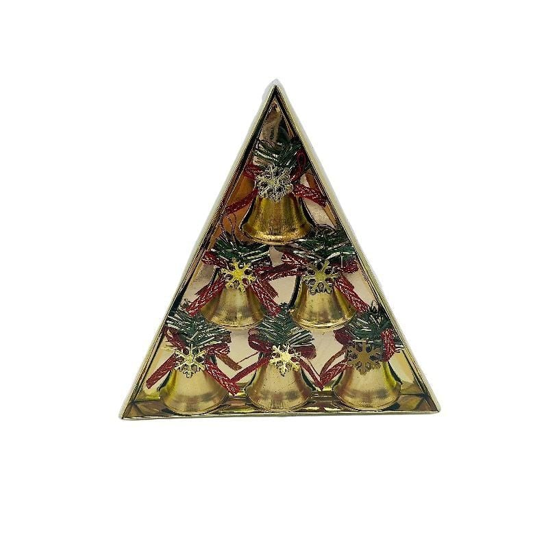 Set 6 clopotei metalici aurii – cu snur de agatat, 18.5x18.5cm