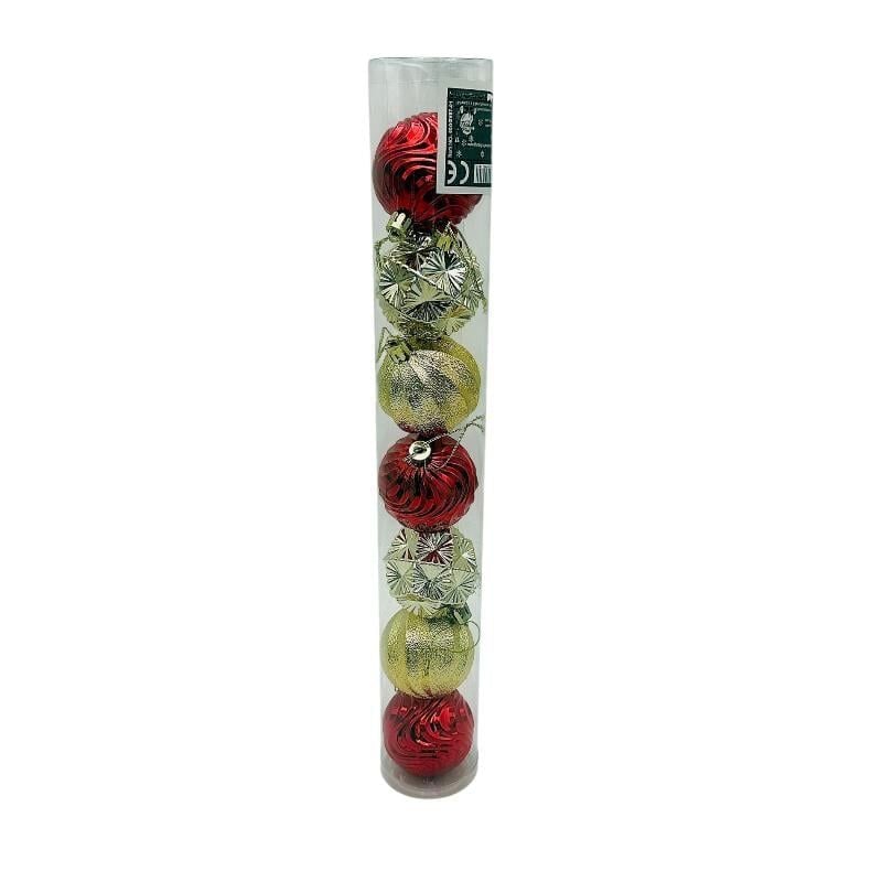Set 7 globuri de Craciun pentru brad – 40x6x6cm, nuanta rosu+ auriu