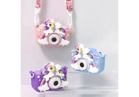 Camera foto pentru fetițe, model unicorn, incarcare USB, suport card, 1080P HD, 600mAh, display IPS, 13×12×6cm