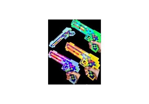 Pistol pixelat cu sunete si lumini, aprox 30cm, diverse culori,