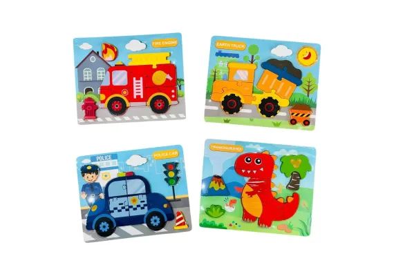 Puzzle din lemn diverse modele, multicolor, 22×17cm,