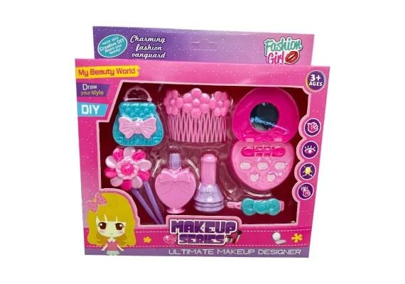 Set de jucarie pentru infrumusetare fetite, 7 piese – multicolor, cu accesorii de coafat si machiaj,