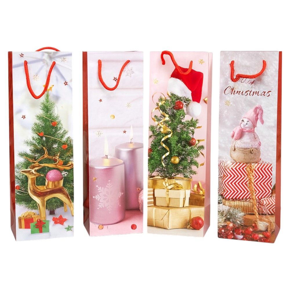 Pungă Cadou 12/set de Crăciun, pentru Sticla 33x10x10cm, Diferite Modele Engros