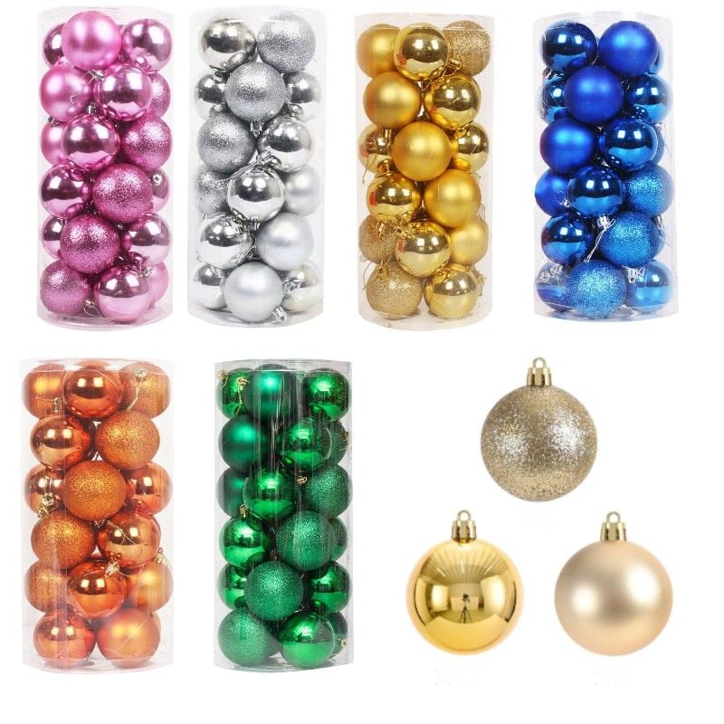 Globuri de Crăciun 20/set, din Plastic 7cm, in Cutie Transparenta, Diferite Culori Engros