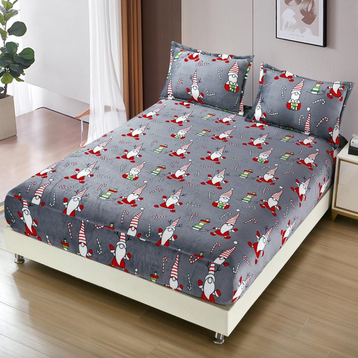 Trio Huse Craciun En-Gros, SERIE 3 MODELE, Material Cocolino Premium, Set 3 Piese, pentru Pat Dublu, 180x200cm, cu 2 Fete de Perna