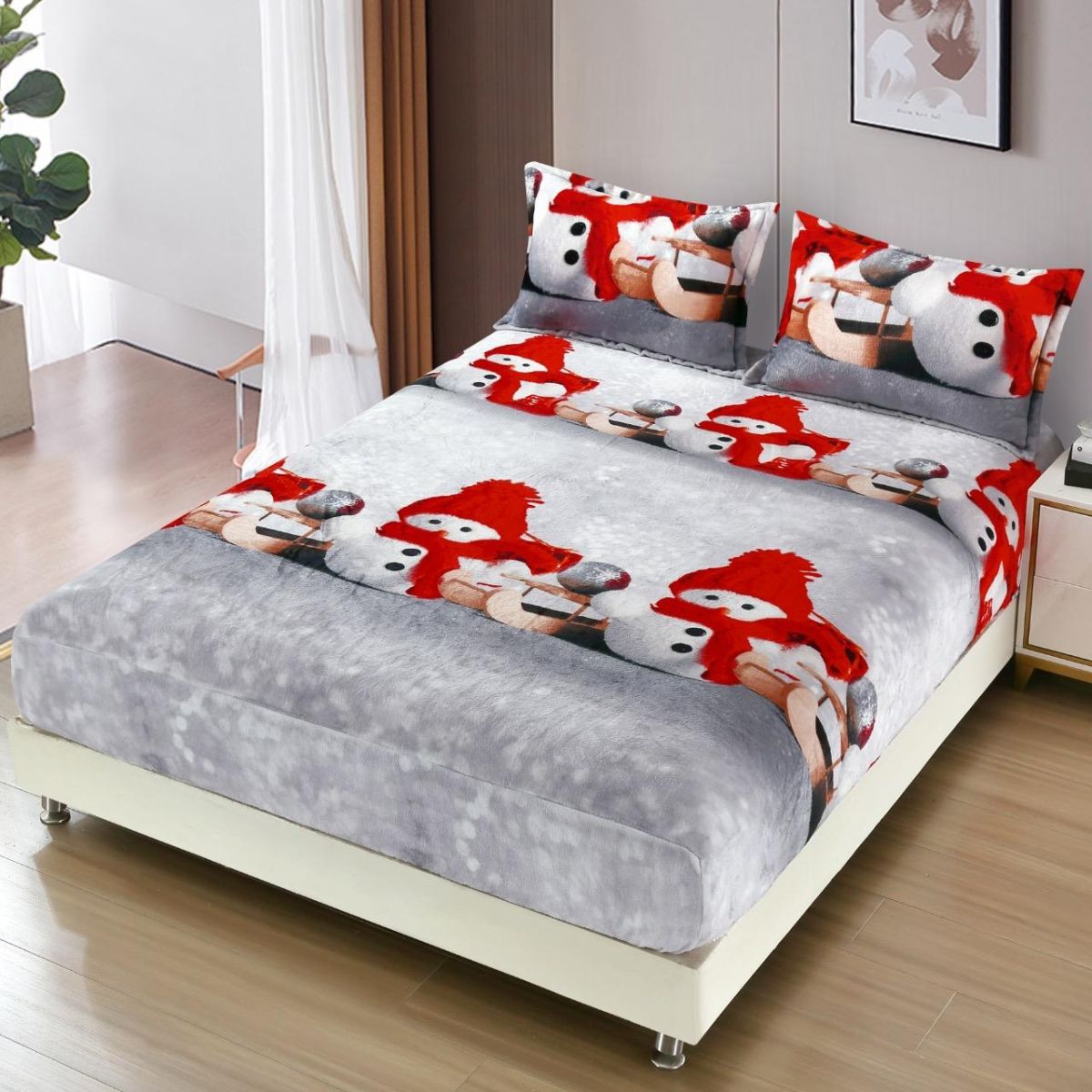 Trio Huse Craciun En-Gros, SERIE 3 MODELE, Material Cocolino Premium, Set 3 Piese, pentru Pat Dublu, 180x200cm, cu 2 Fete de Perna