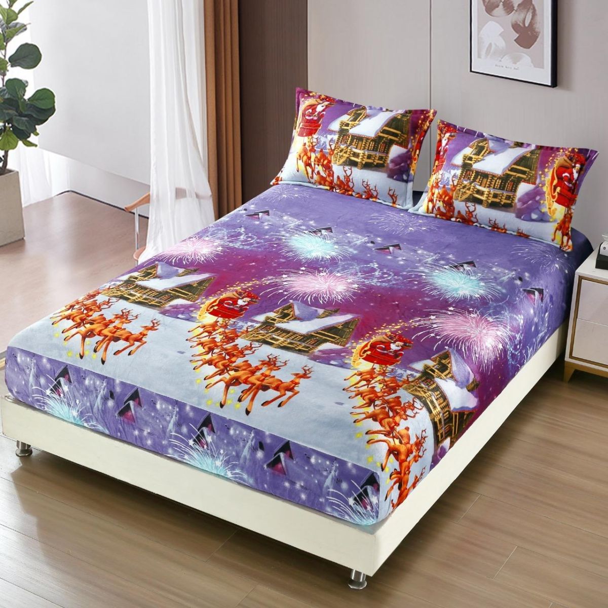 Trio Huse Craciun En-Gros, SERIE 3 MODELE, Material Cocolino Premium, Set 3 Piese, pentru Pat Dublu, 180x200cm, cu 2 Fete de Perna