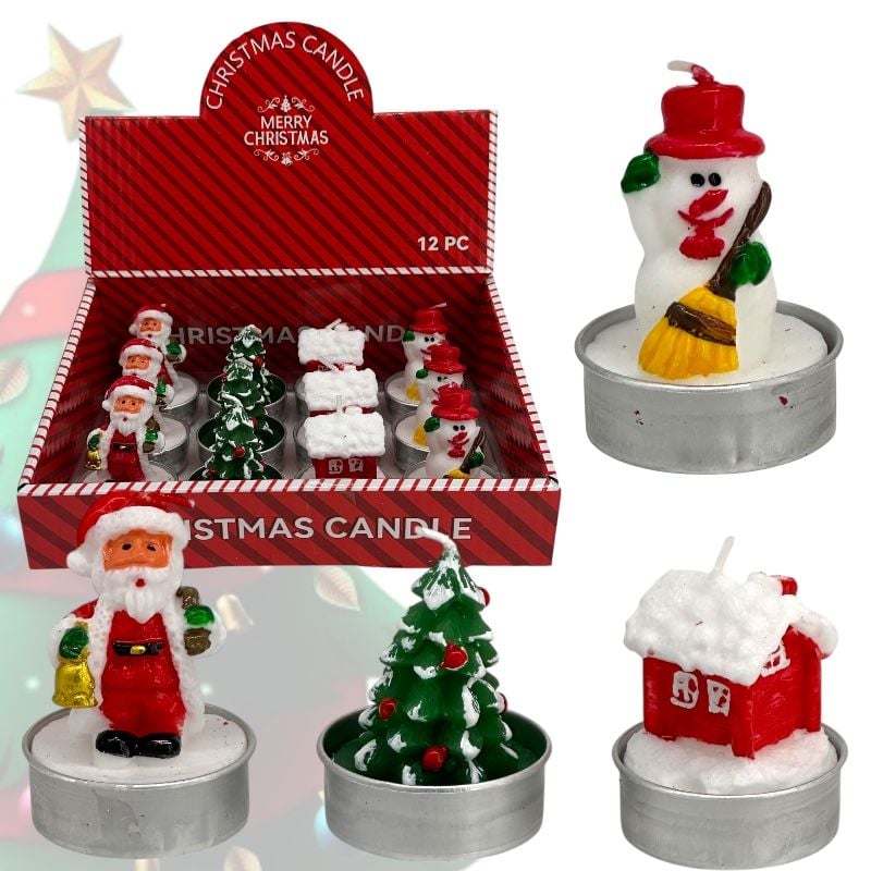 Lumânări decorative de Crăciun tip pastilă, 6 cm – set 12 bucăți, engros