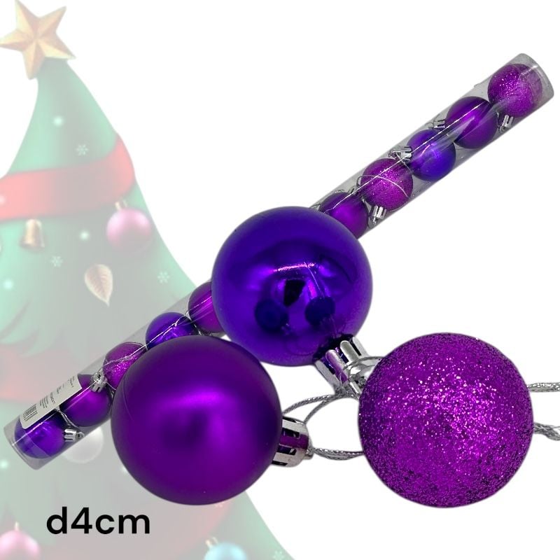 Globuri de Crăciun – bile pentru brad d 4 cm, set 12 bucăți, mov, en-gros
