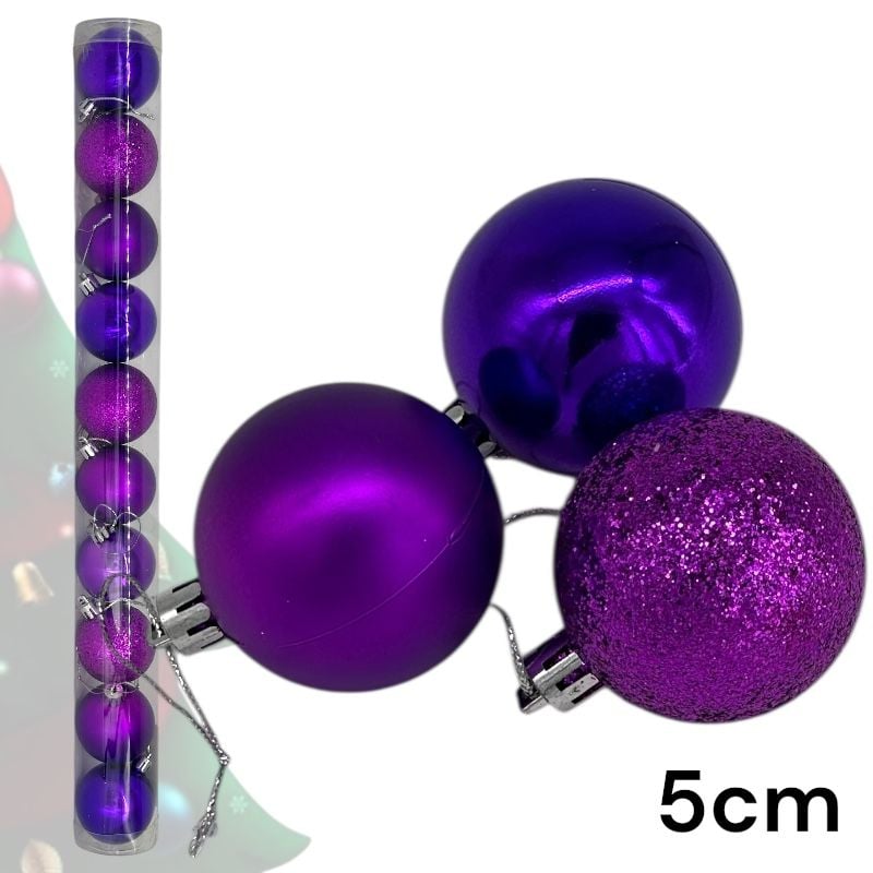 Globuri de Crăciun – bile pentru brad d 5 cm, set 10 bucăți, mov, en-gros