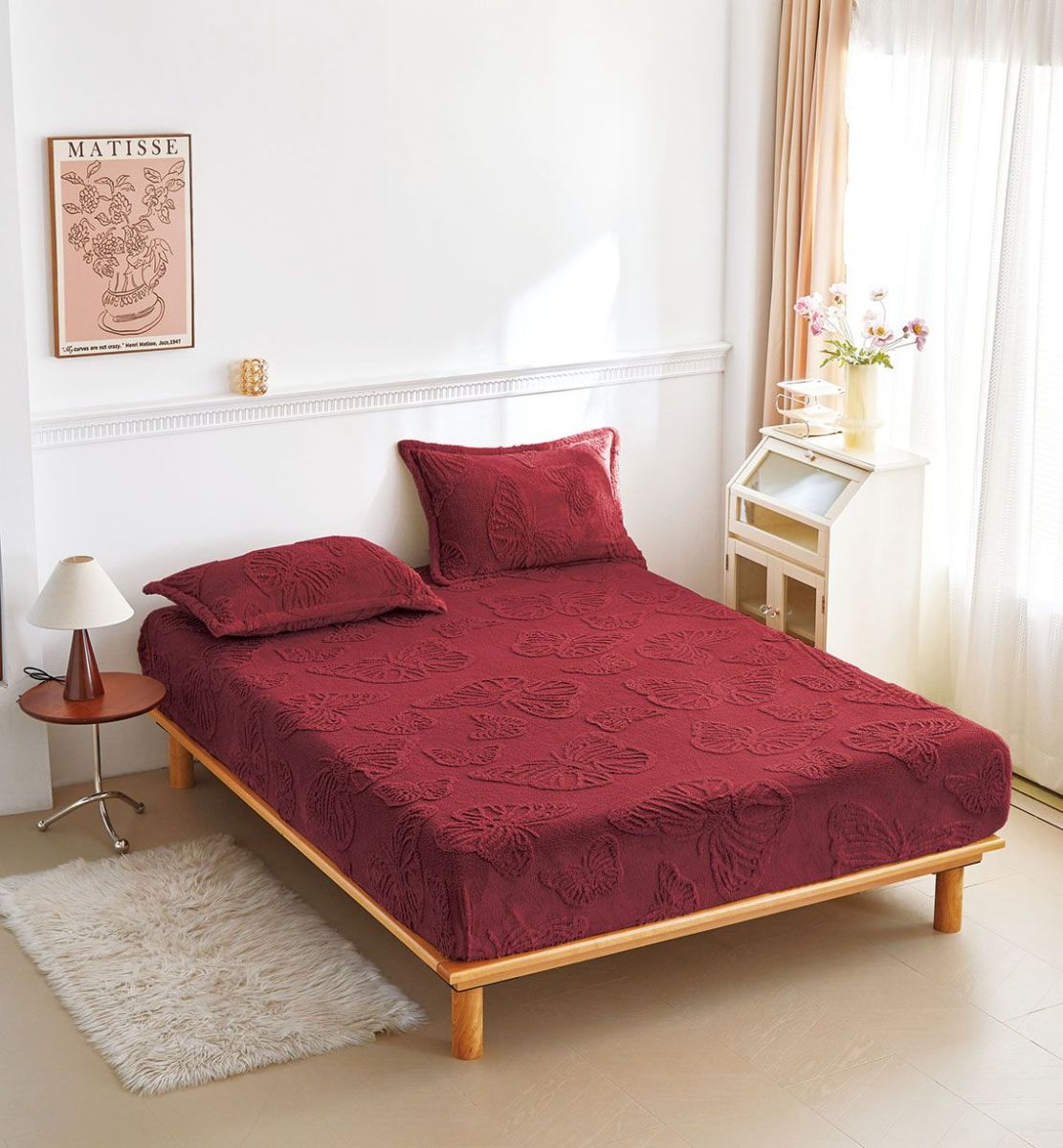 Huse En-Gros, Visiniu, Material Cocolino Premium, 180x200cm, pentru Pat Dublu, cu 2 Fete de Perna