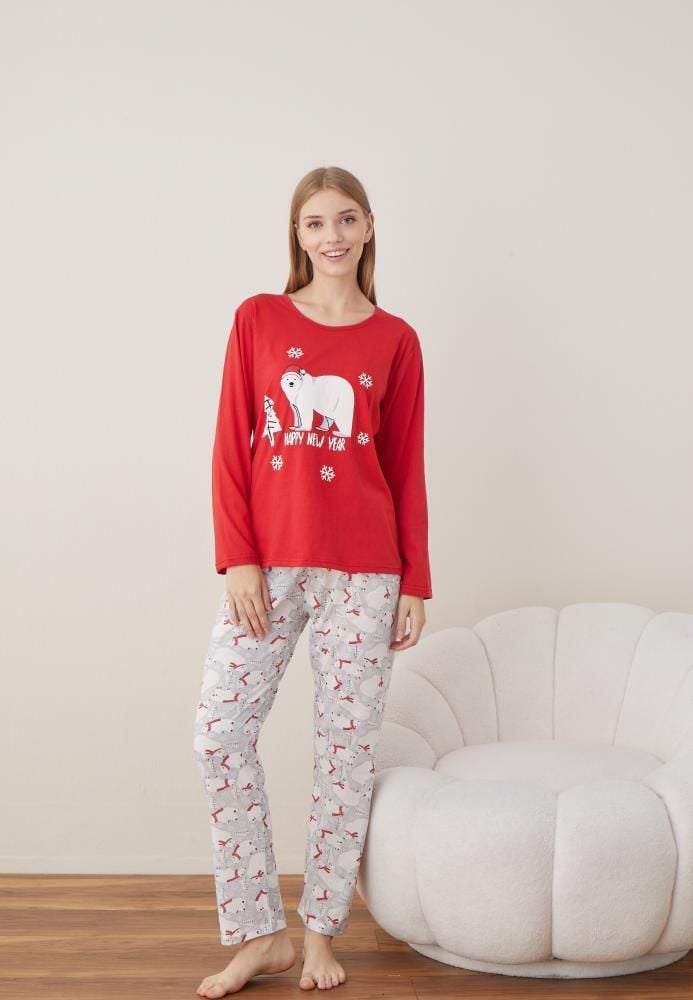 Pijama Dama Craciun ,maneca lunga ,pantaloni lungi,Engros