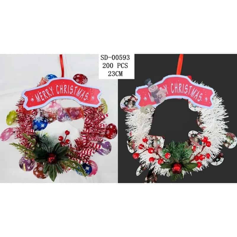 CORONITA DECORATIVA PT CRACIUN 23 CM, PVC+TEXTIL+FIER ENGROS
