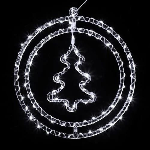 Instalatie 3D rotundă figurina brăduț, lumina LED-uri albe, dimensiune 34 cm, buton reglare moduri iluminat,