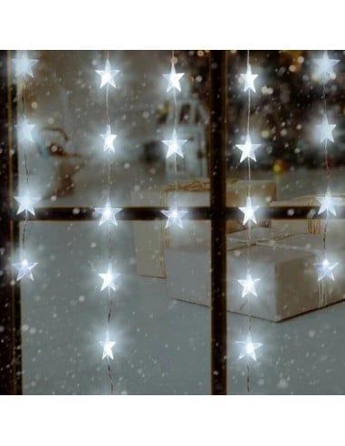 Instalatie perdea 3m lungime x 1m înălțime, 80 LED-uri în formă de steluță, albă, interconectabila,