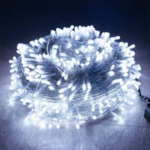 Instalatie perdea ploaie 5m lungime x 1m înălțime, 240 LED-uri, alb, interconectabila, fir alb, LED colorat,