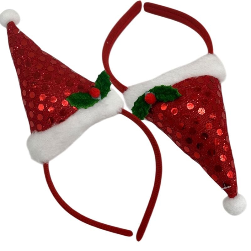 Diademă de Crăciun cu căciuliță și paiete– en-gros