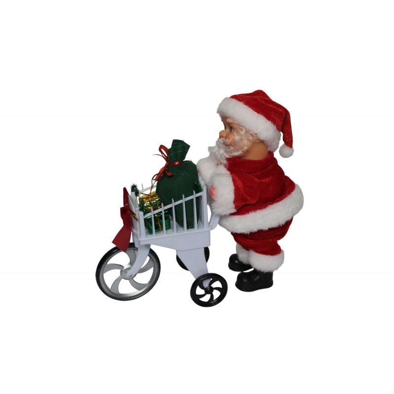 Jucarie Engros mos craciun muzical cu carucior cod 201 , 8,5x24x22 cm