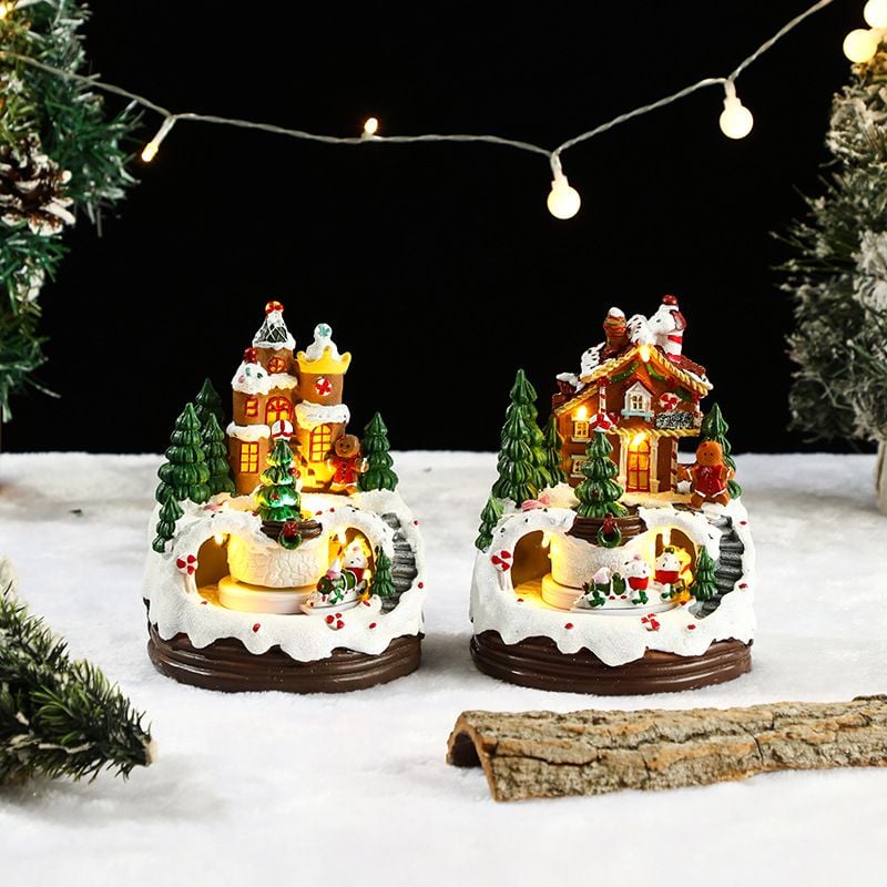 Decoratiune de Craciun 16x12cm, cu Lumină LED, Muzică și Trenuleț Rotativ Engros