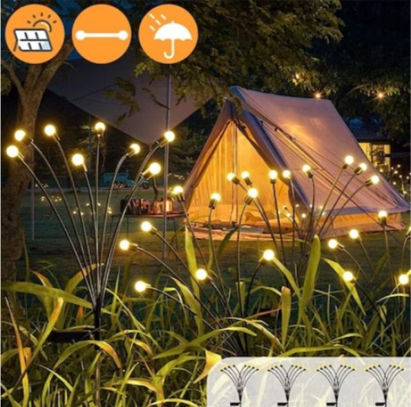 Instalatie solara Engros de Craciun, licurici, alb cald, 8 LED-uri