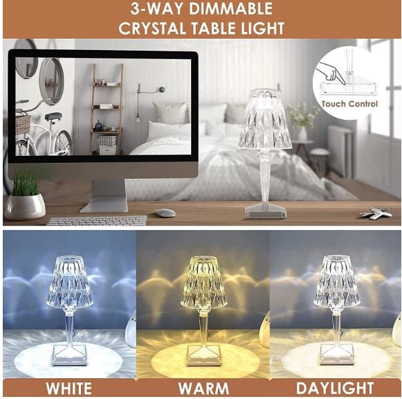 Lampa de masa Engros, touch, crystal diamond, usb