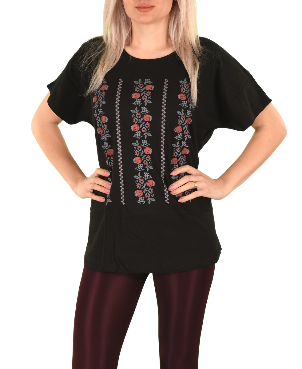 Tricou negru cu imprimeu rosu - cod 37328