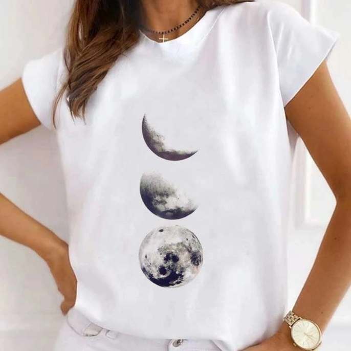 Tricou Dama Alb "Moons" Engros