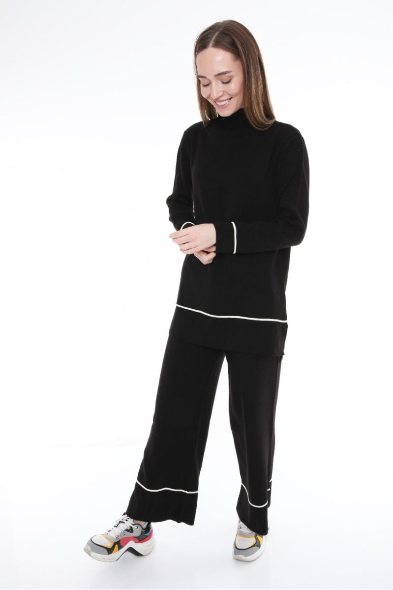 Compleu evazat din tricot Line Negru
