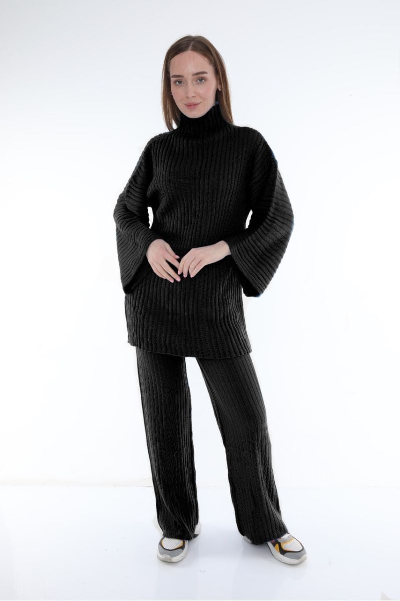 Compleu evazat din tricot uni Negru