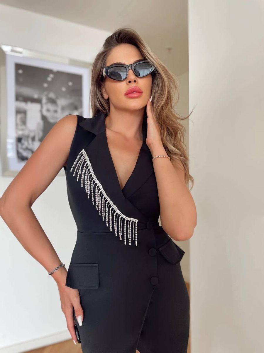 Rochie mini tip sacou cu strasuri, Alb