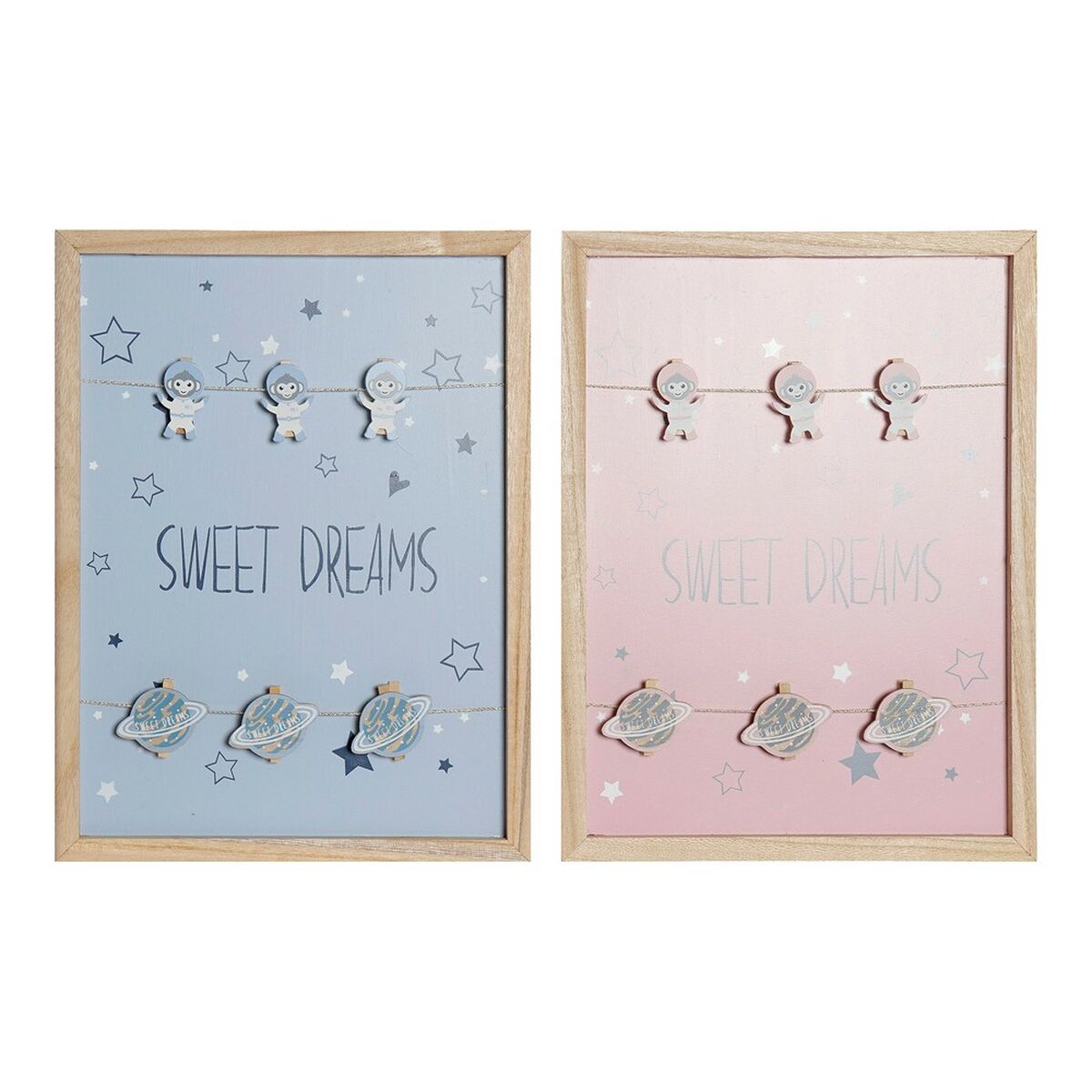 Tablou Ramă Foto cu Clipsuri DKD Home Decor Sweet Dreams Lemn MDF (40 x 40 x 3 cm) (2 pcs)